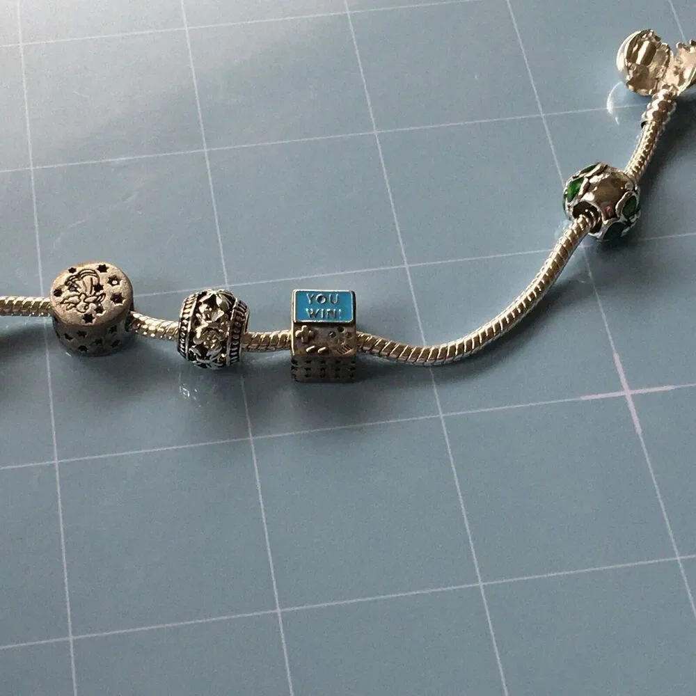 Charm Bracelet Silver Tone DIY European Bead Charms 8.25 Inch Snake Chain